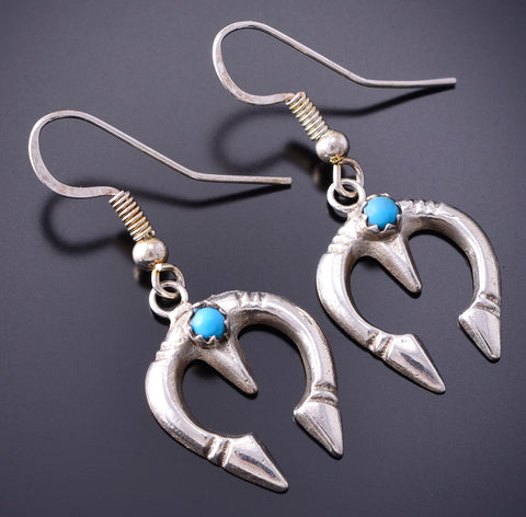 Silver & Turquoise Navajo Handmade Squash Bottom Earrings by Lorraine Chee 3K09K