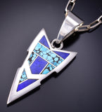 Vintage Silver & Turquoise Lapis Navajo Inlay Arrowhead Pendant Ray Tracey 6D28G