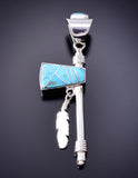 Reversible Silver Multistone Navajo Inlay Tomahawk Pendant by TSF 3L07X