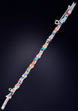 Silver & Turquoise Multistone Navajo Inlay Link Bracelet by Rose Ann Long 5L20U
