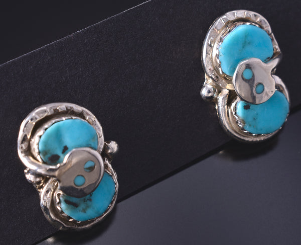 Silver & Turquoise Zuni Handmade Snake Eyes Earrings by Effie Calavaza 5G12A