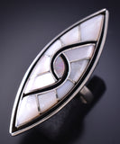 Size 5-1/4 Silver & Mother of Pearl Zuni Inlay Long Ring 6F09Y