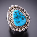 Size 7-1/2 Silver & Kingman Turquoise Navajo Handmade Ring by Julia Etsitty 3F19M