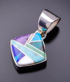 Silver & Turquoise Multistone Navajo Inlay Pendant by Valerie Yazzie 3F19N