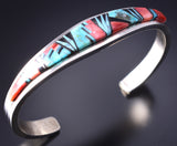 Silver & Turquoise Multistone Navajo Inlay Bracelet by CW 6D07F