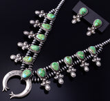 Silver & Sonoran Gold Turquoise Navajo Squash Blossom Necklace & Earrings by A. Gordon 5K22F