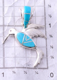 Silver & Turquoise Navajo Inlay Hummingbird Pendant by TSF 3L08B