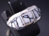 Size 9-1/4 Silver & White Buffalo Turquoise Navajo Ring by Norvin Johnson 5L07L