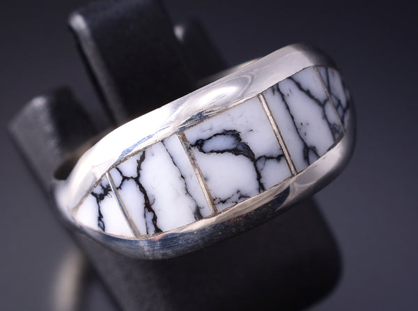 Size 9-1/4 Silver & White Buffalo Turquoise Navajo Ring by Norvin Johnson 5L07L