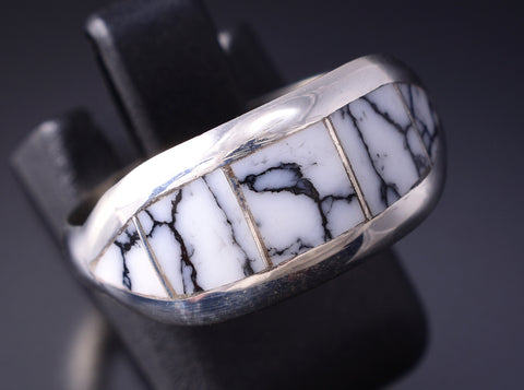 Size 9-1/4 Silver & White Buffalo Turquoise Navajo Ring by Norvin Johnson 5L07L