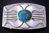 Silver & Turquoise Navajo Tufacast Handmade Concho Buckle by Lee Begay 5F04T