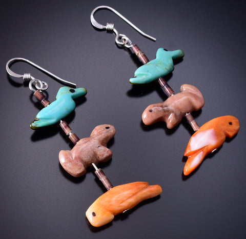 Multistone Stone Navajo Handmade Love of Animals Earrings 6D09E