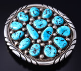 Vintage Silver & Turquoise Navajo Handmade Buckle by Tommy Moore 6A03U