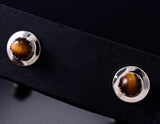 Tiger Eye Stone - Navajo Handmade Sterling Silver Post Earrings by Juanita Manygoats - 6J31C