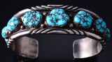 Vintage Silver & Turquoise Navajo Row Bracelet by Paul J 5H25Z