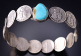 Silver & Kingman Turquoise Old Coin Navajo Bangle Bracelet by James McCabe 6F09T