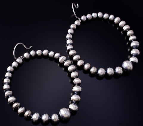 Silver Navajo Pearls Hoop Earrings by Amanda Larry 5G22O