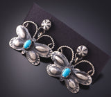 Silver & Turquoise Navajo Handmade Butterfly Earrings by Tim Yazzie 3B10L