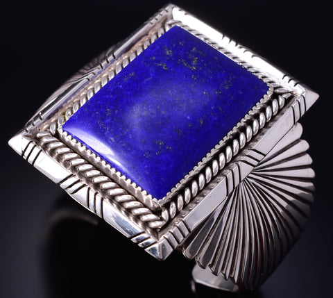 Vintage Silver & Lapis Navajo Handmade Bracelet Stamped D 5H25A