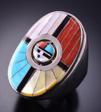 Size 11-3/4 Silver Multistone Zuni Sunface Inlay Reversible Men's Ring Don Dewa 4A25T