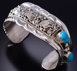 Silver & Kingman Turquoise Navajo Handmade Bracelet by Clarence Long 6F09E