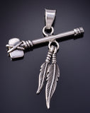 Silver Navajo Handmade Tomahawk w/ Eagle Feathers Pendant by Erick Begay 5G12W