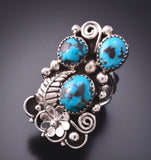 Size 8-1/2 Silver & Turquoise Eagle Feather Navajo Ring by Samantha Livingston 3F22N