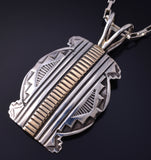Vintage Silver & 14k Gold Navajo Handstamped Rug Pendant by Geneva Ramone 5H21K