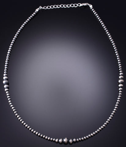16" Silver Handstrung Graduated (3-6mm) Navajo Pearls Necklace 6H25R