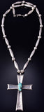 Vintage Silver & Turquoise Navajo Pearls w/ Cross Pendant Necklace 5G28Q