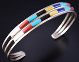 Silver & Turquoise Multistone Zuni Inlay Rainbow Bracelet by Ansom Wallace 5L17G