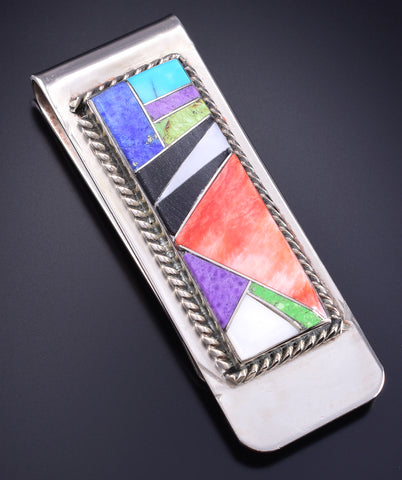 Silver & Turquoise Multistone Navajo Inlay Money Clip by Arnold Yazzie 5L25E
