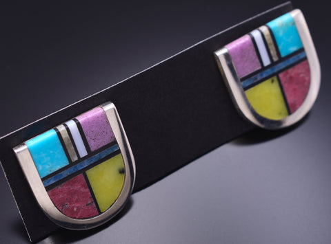 Silver & Turquoise Multistone Navajo Inlay Earrings by Jimmy Harrison 6D20A