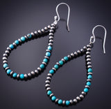 Silver & Cloud Mountain Turquoise Navajo Pearl Loop Earrings 6F17P