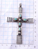 Silver & Turquoise Navajo Handmade Cross Pendant by Martha Cayancito 3F10X