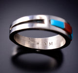 Size 12 Navajo Men's Ring Turquoise and Coral Inlay by Wilbert Muskett 6K22T