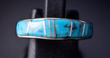 Size 9 Silver & Turquoise Navajo Inlay Ring by Laura Lincoln 5L07V