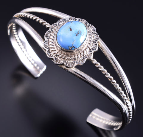 Silver & Golden Hills Turquoise Navajo Handmade Bracelet Thomas Francisco 5L26S