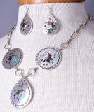 Navajo Inlay Hummingbird Slip Necklace and Earring Set by Raymond Boyd 5L23B