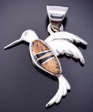 Silver Multistone Navajo Inlay Hummingbird Pendant by TSF 3L08A