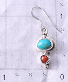 Silver & Turquoise w/ Coral Navajo Dangle Earrings by Gary Shorty 6G29S
