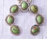 Vintage Silver & Gaspeite Navajo Squash Blossom Necklace signed KA 6G29P