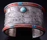 Silver & Coral Turquoise Navajo Tufacast Loving Rain Bracelet Robert Begay 5B19N