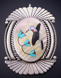 Vintage Silver Multistone Zuni Hummingbird Pendant/Brooch - Paul Peyketewa 6F22Z