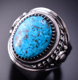 Size 10-3/4 Silver & Turquoise Navajo Handmade Ring by Derrick Gordon 4A04U