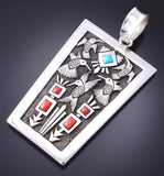 Turquoise & Coral Glorious Hummingbirds Navajo Pendant by Philbert Begay 3J30H
