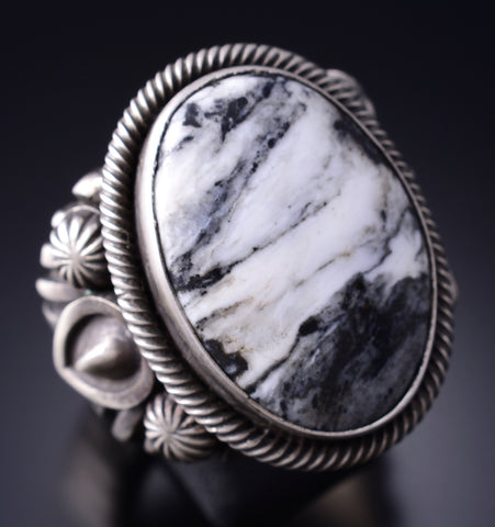 Size 11-1/4 Silver & White Buffalo Turquoise Navajo Ring by Erick Begay 6C01Z