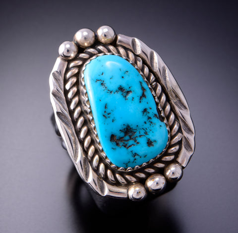 Size 8-1/2 Classic Navajo Design Kingman Turquoise Ring by Julia Etsitty 3E10V