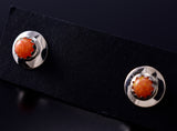Orange Fire Opal - Navajo Handmade Sterling Silver Post Earrings by Juanita Manygoats - 6J31J