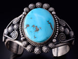 Silver & Turquoise Navajo Handmade Bracelet by Micheal Calladitto 5F04H